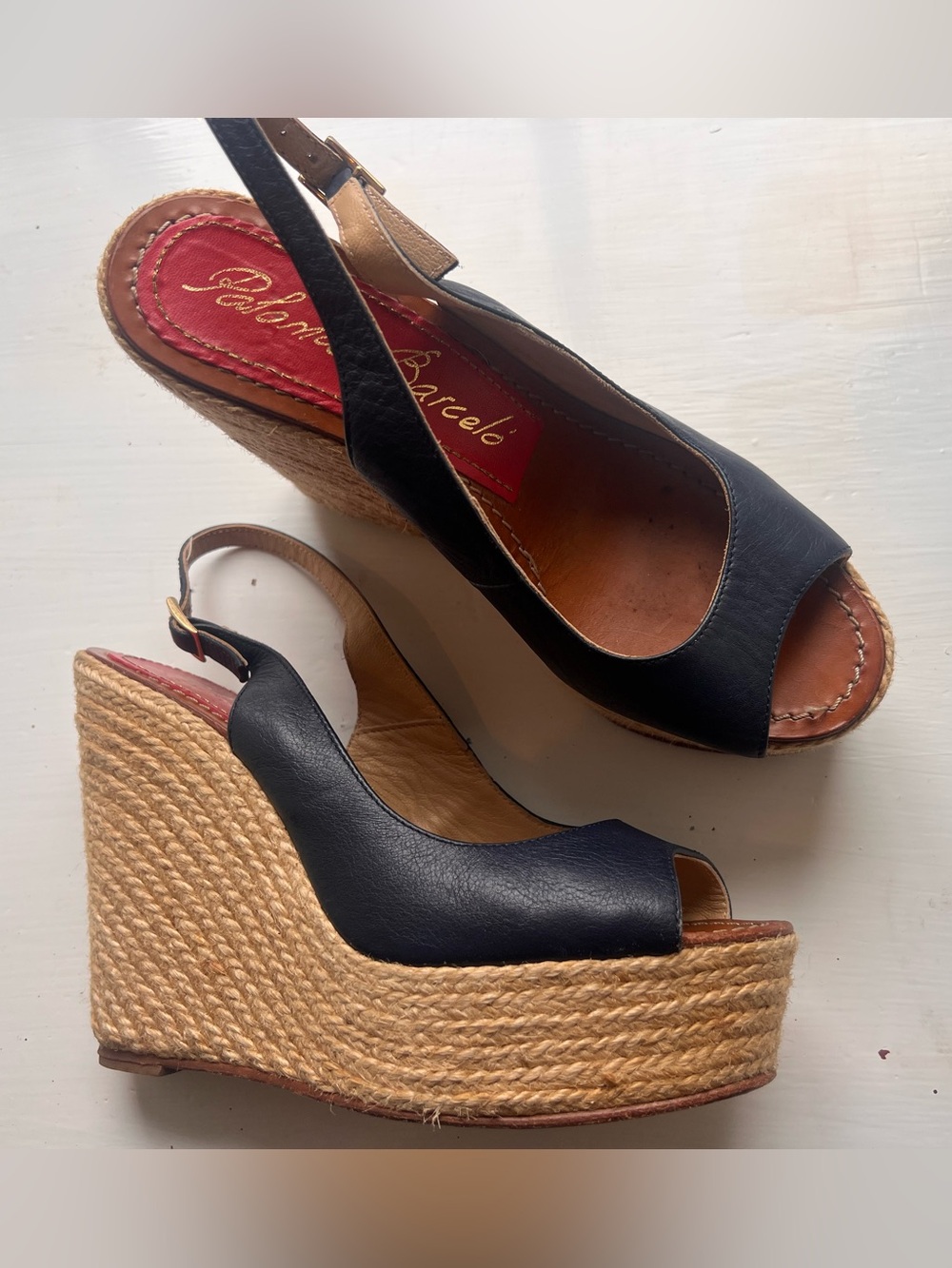 Navy Espadrille Wedge Slingback Sandals